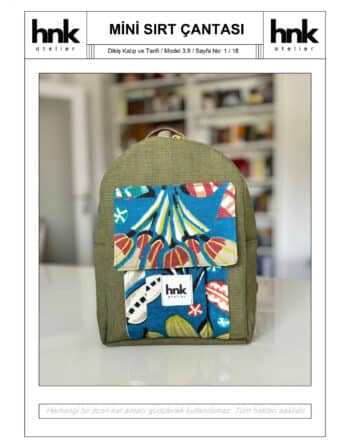 Mini sırt çantası dikiş kalıbı pdf dijital ürün 26x18x8 cm HNK Atelier