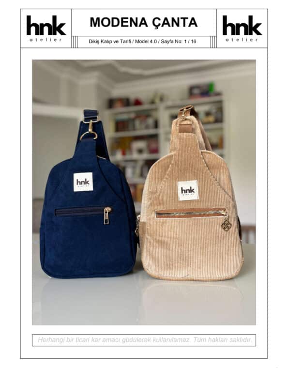 Modena çanta dikiş kalıbı pdf dijital ürün 26x18x6 cm HNK Atelier