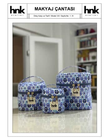 3’lü küp makyaj çantası dikiş kalıbı pdf dijital ürün HNK Atelier