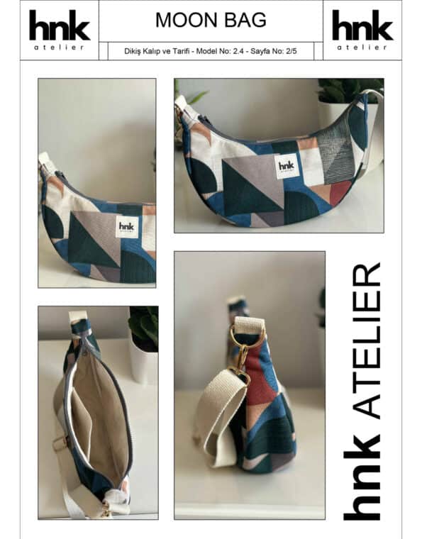 Moon bag dikiş kalıbı pdf dijital ürün HNK Atelier yarım ay çanta