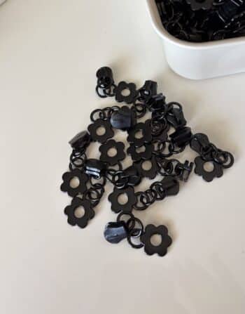 10’lu Kemik/Metal Diş Çiçek Desenli Siyah Kürsör